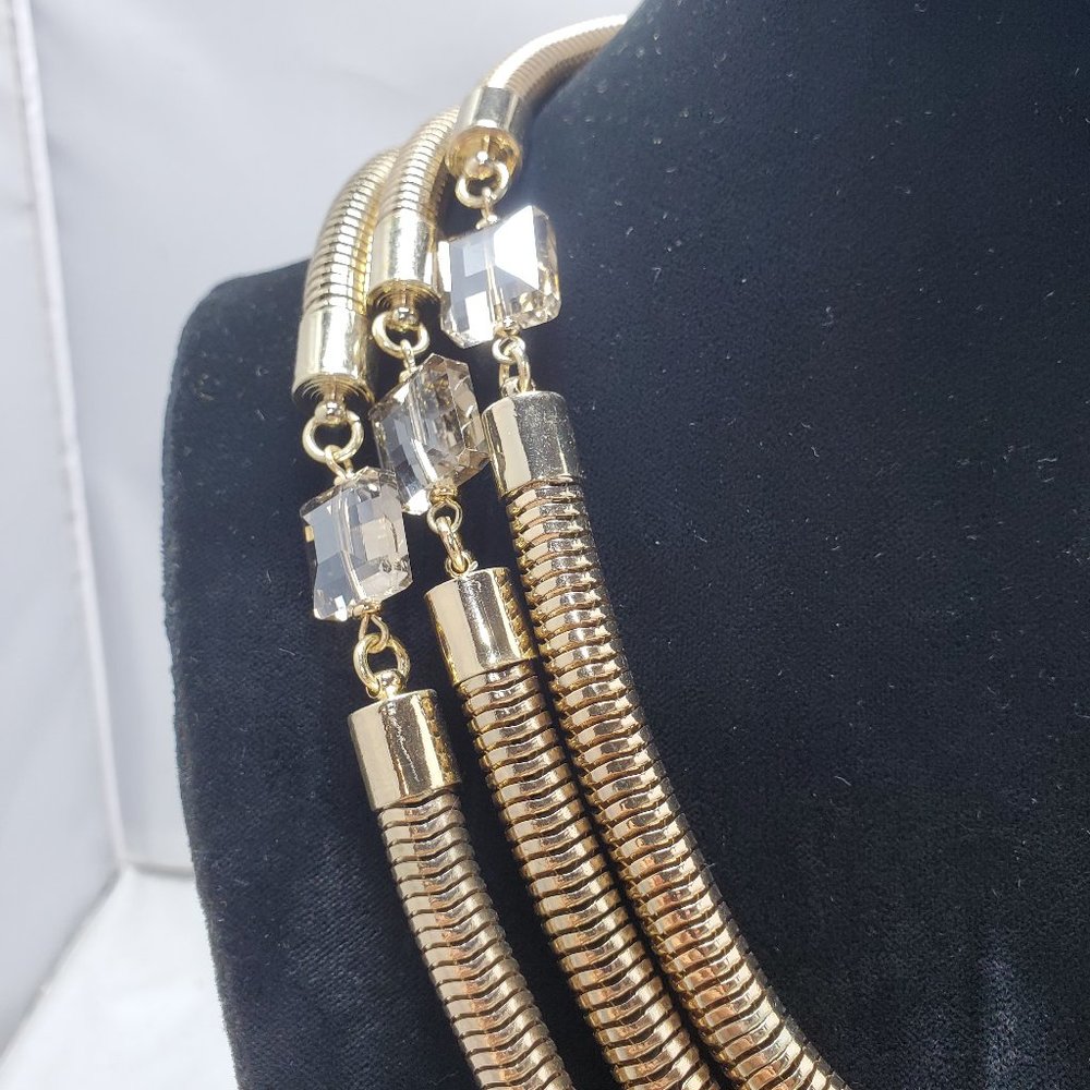 Cache 3 row gold snake necklace with glass stones - Picture 3 of 6